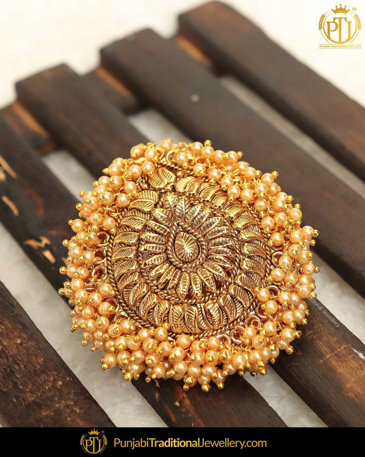 Gold Finished Rajwada Pearl Ring | Punjabi Traditional Jewellery Exclusive