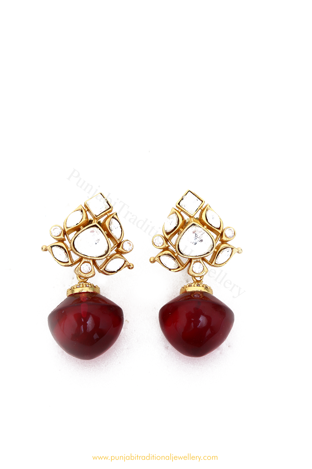 Gold Finished Ruby Studs By PTJ
