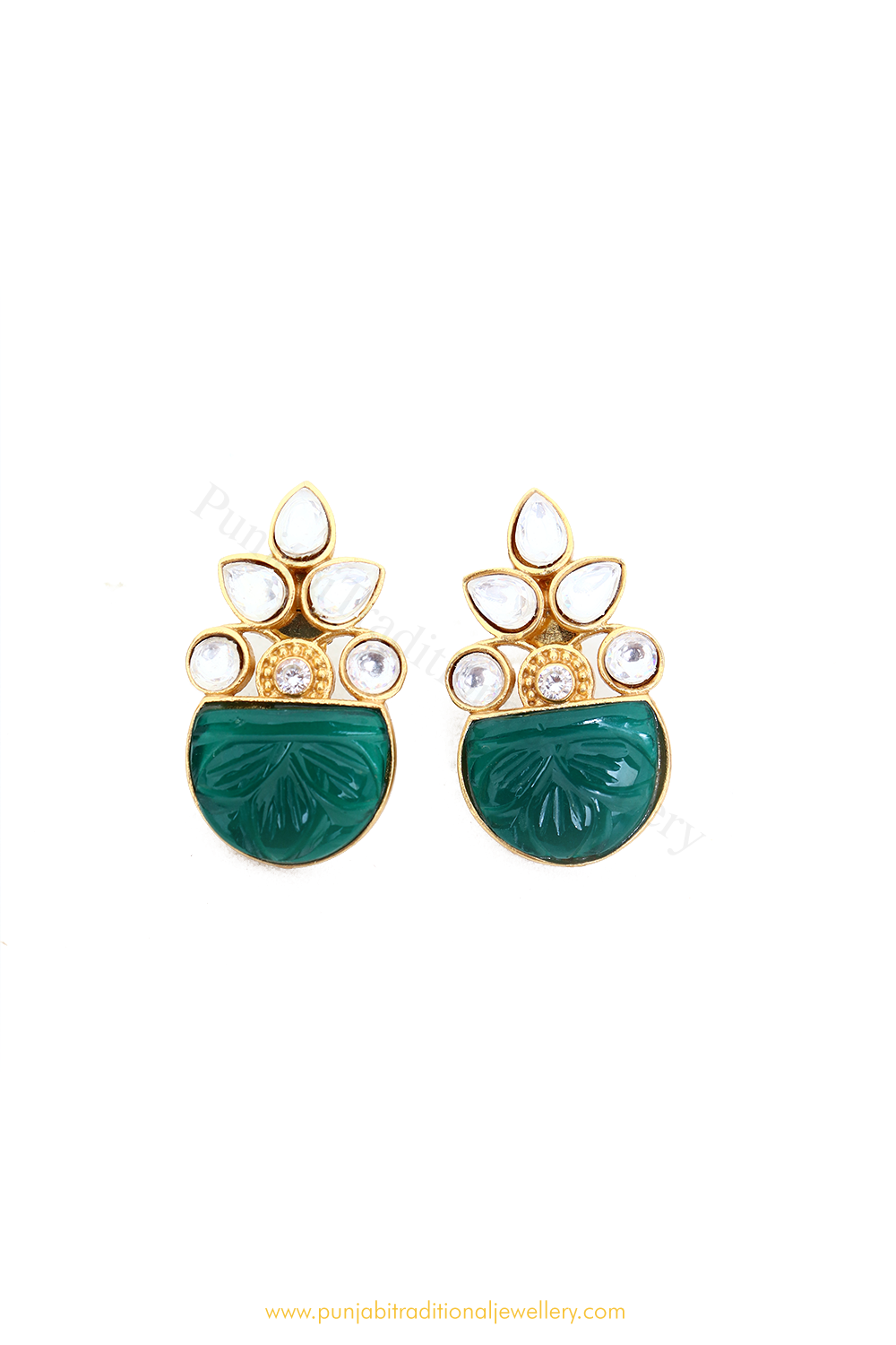 Gold Finished Emerald Studs By PTJ