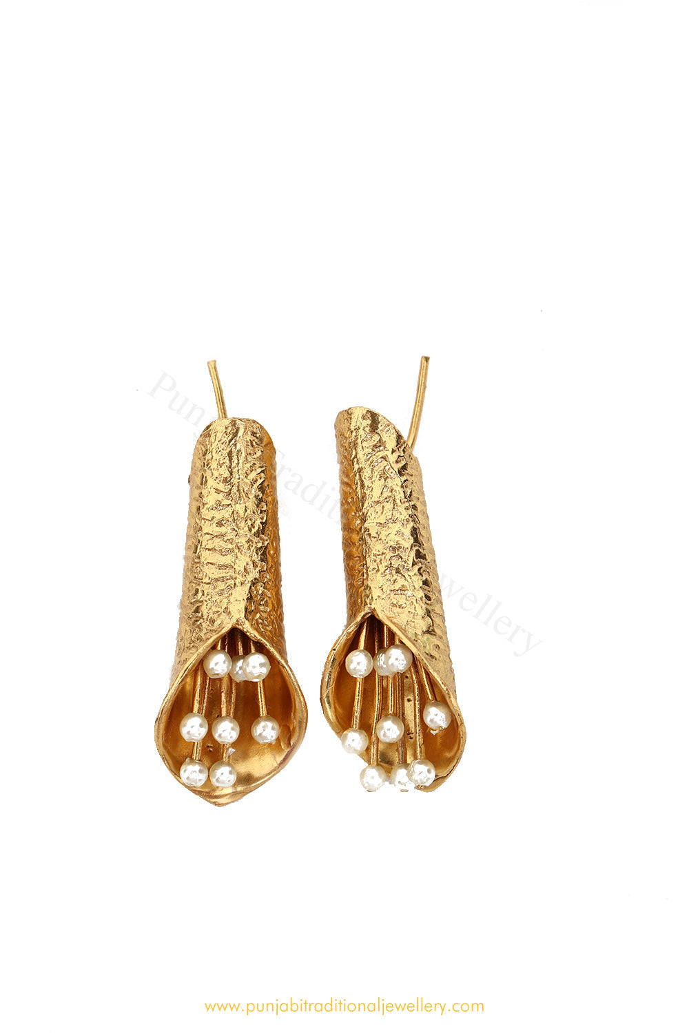 Gold Finished Pearl Earrings by PTJ