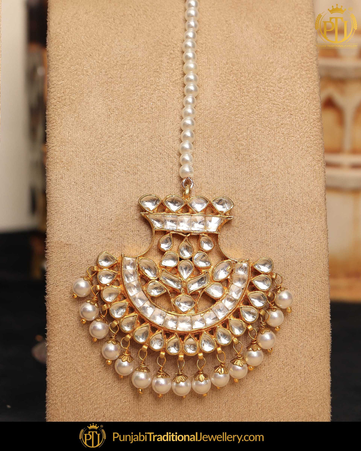 Gold Finished Kundan Pearl Tikka | Punjabi Traditional Jewellery Exclusive