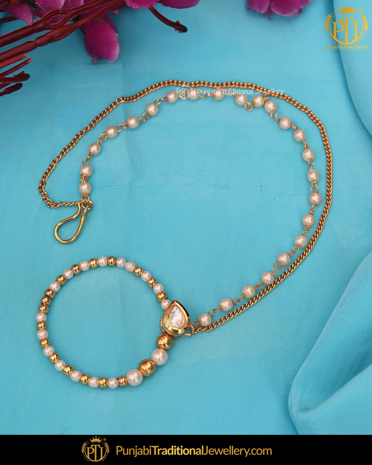 Gold Finished Kundan Pearl Nath | Punjabi Traditional Jewellery Exclusive
