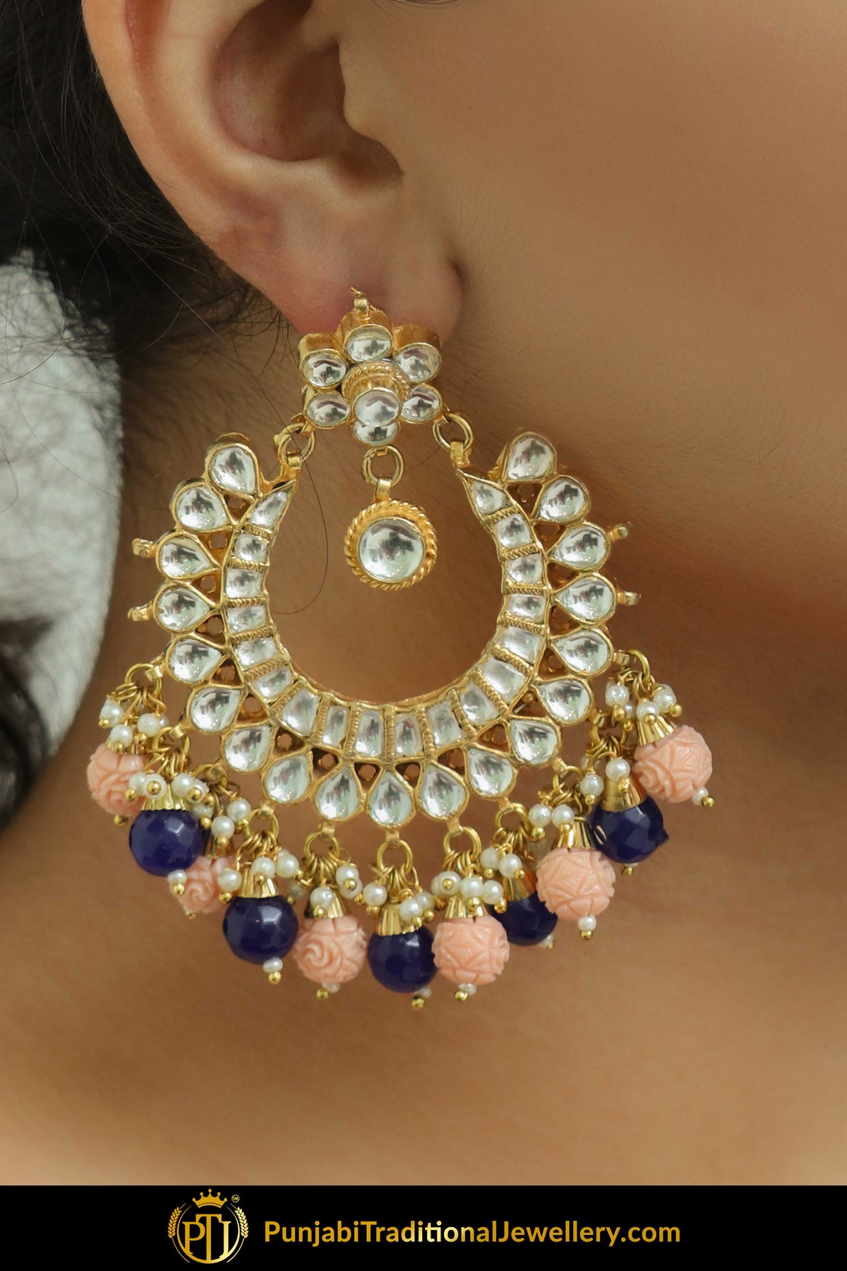 Fikriya Gold Finished Blue Pink Kundan Choker Set | Punjabi Traditional Jewellery Exclusive
