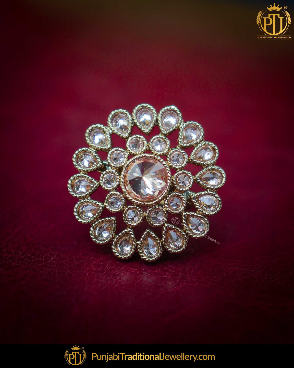 Silver Finished Polki Stone Ring | Punjabi Traditional Jewellery Exclusive