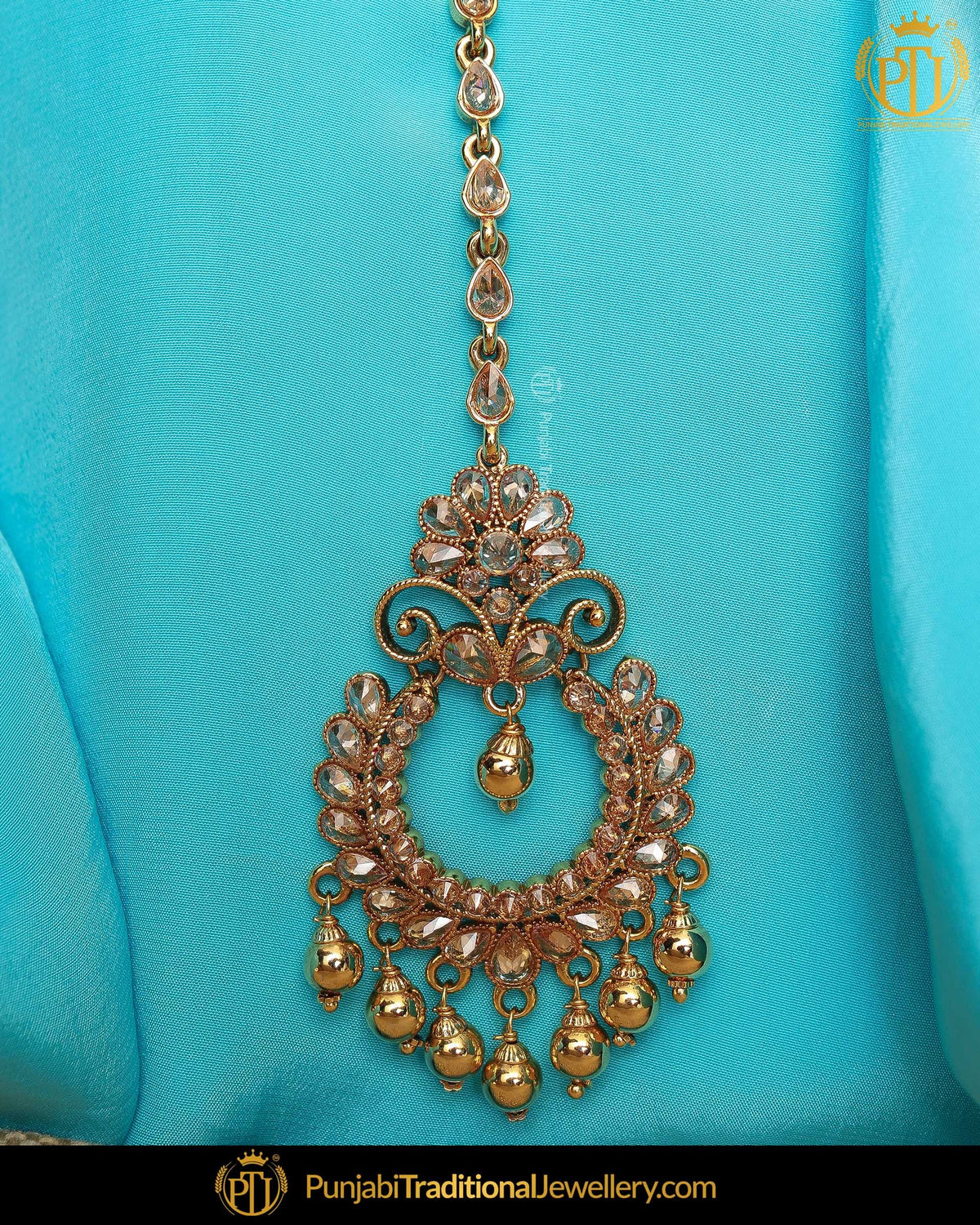 Gold Finished Champagne Stone Tikka | Punjabi Traditional Jewellery Exclusive