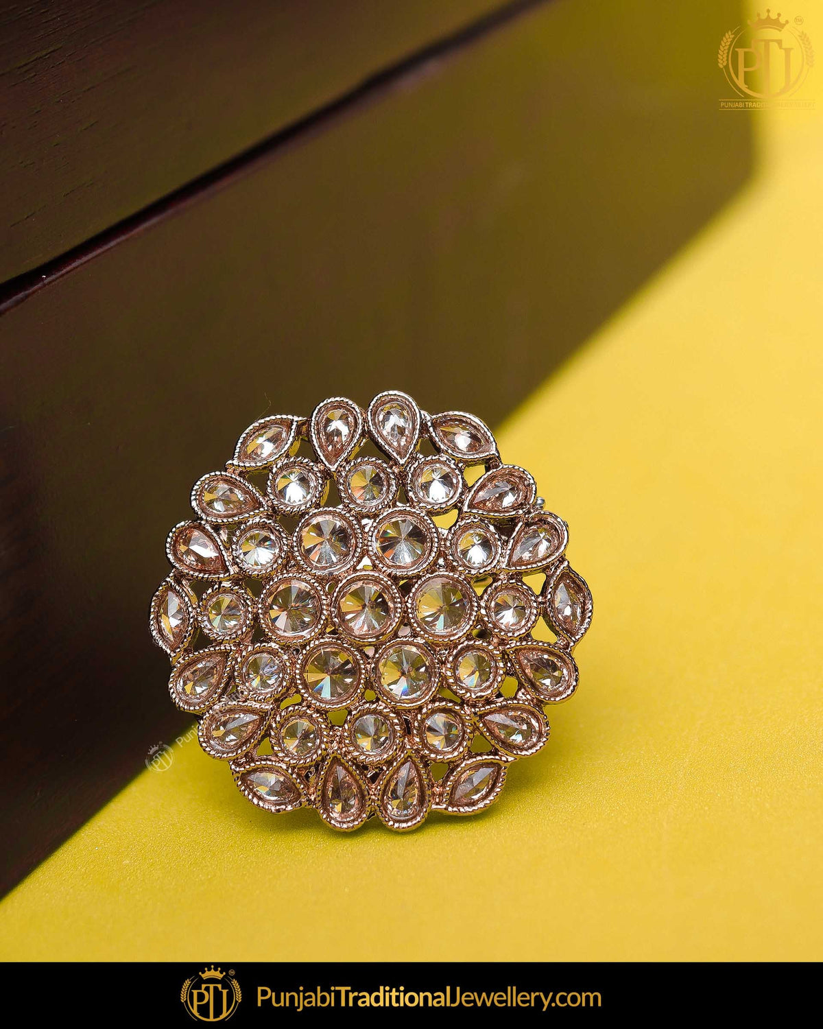 Gold Finished Champagne Stone Ring | Punjabi Traditional Jewellery Exclusive