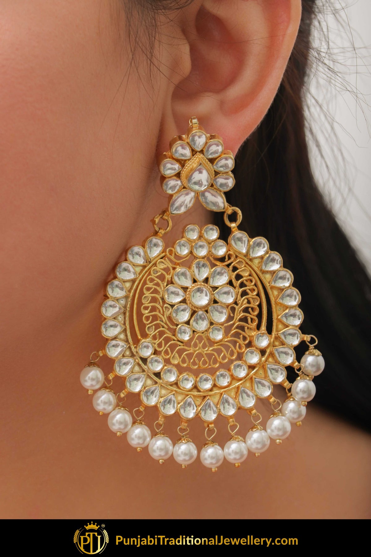 Anida Golden Kundan Pearl Earring Tikka Set | Punjabi Traditional Jewellery Exclusive