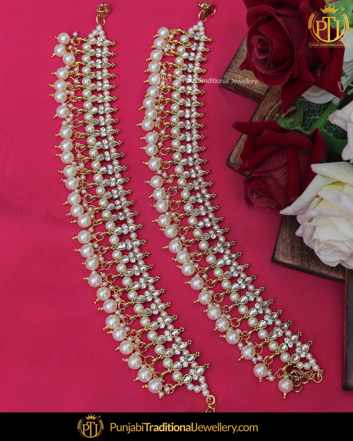 Gold Finished Pearl Polki Stone Payal | Punjabi Traditional Jewellery Exclusive