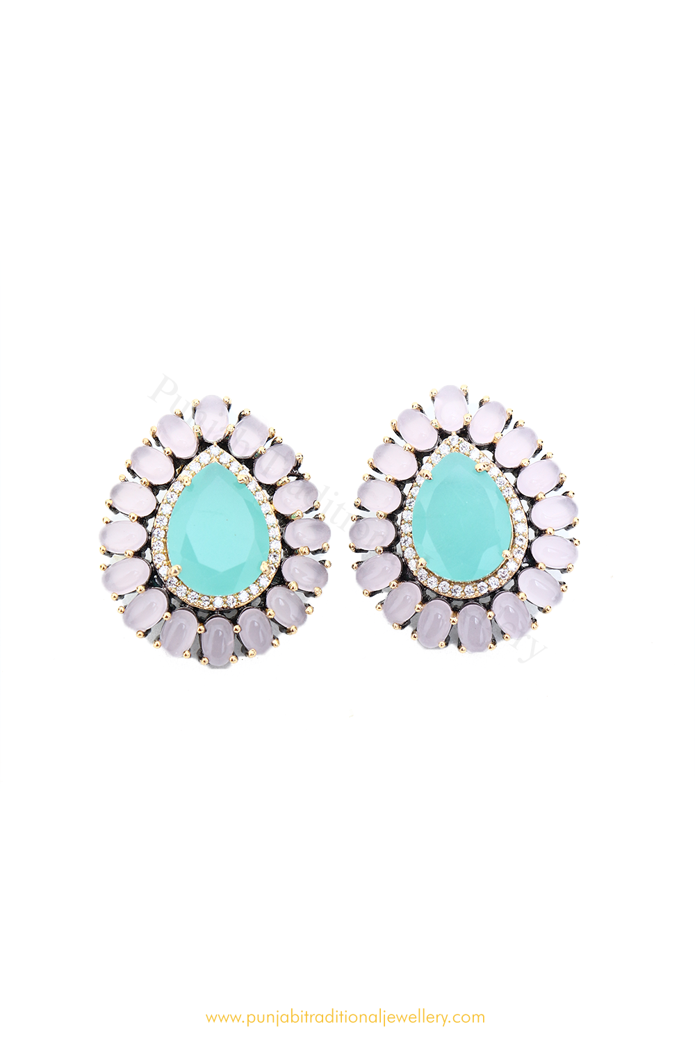 Gold Finished Firoza Studs By PTJ