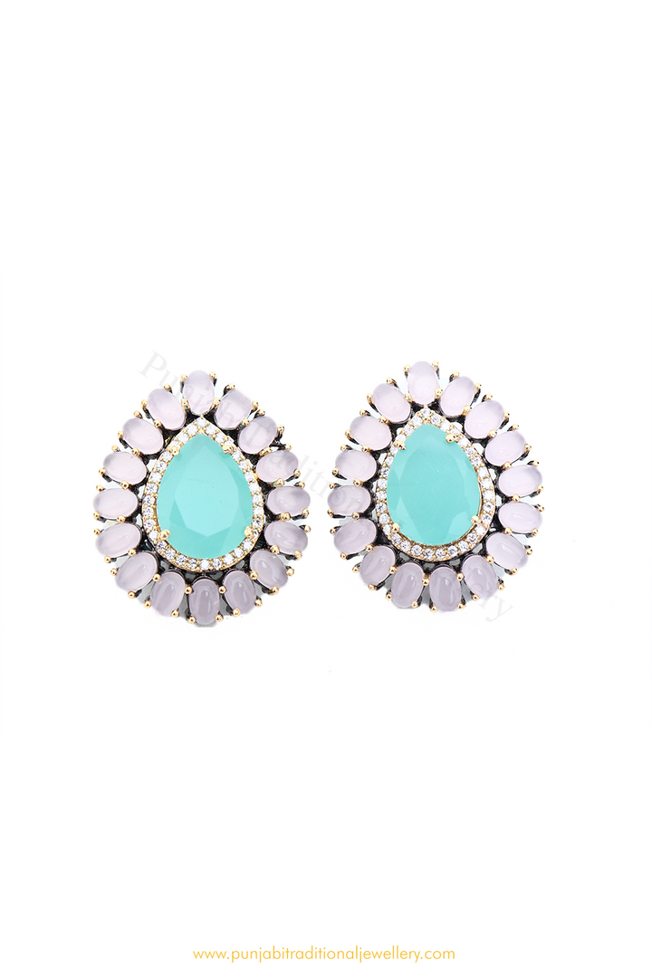 Gold Finished Firoza Studs By PTJ