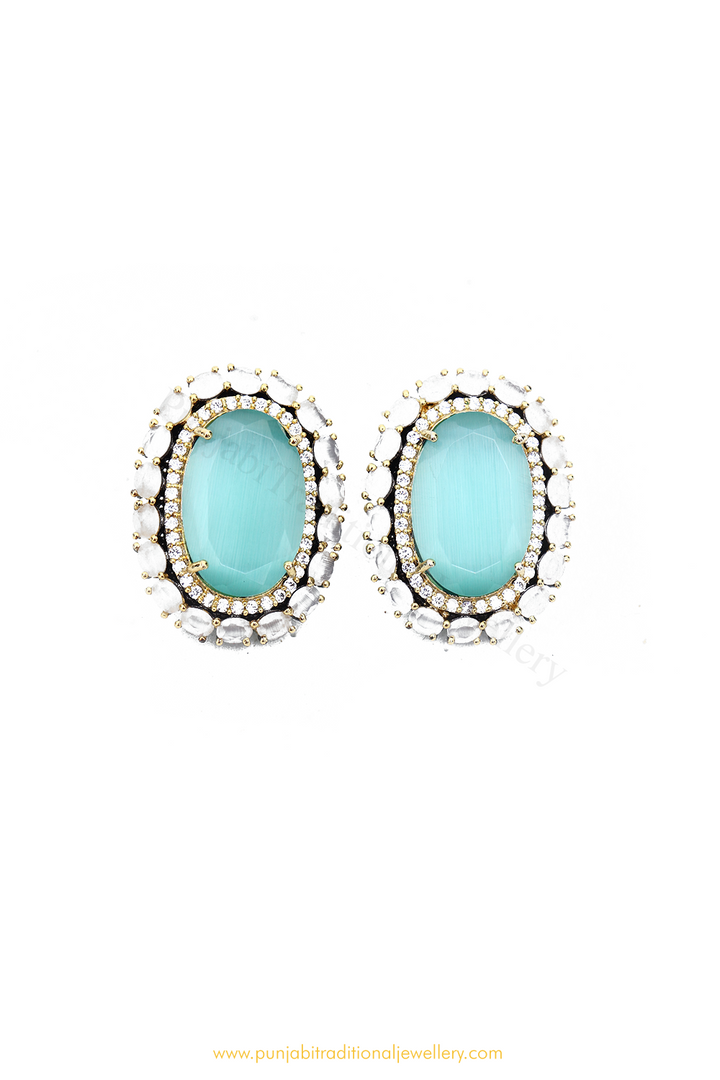 Gold Finished Firoza Studs By PTJ
