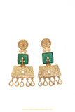 Gold Finished Emerald Kundan Earrings by PTJ