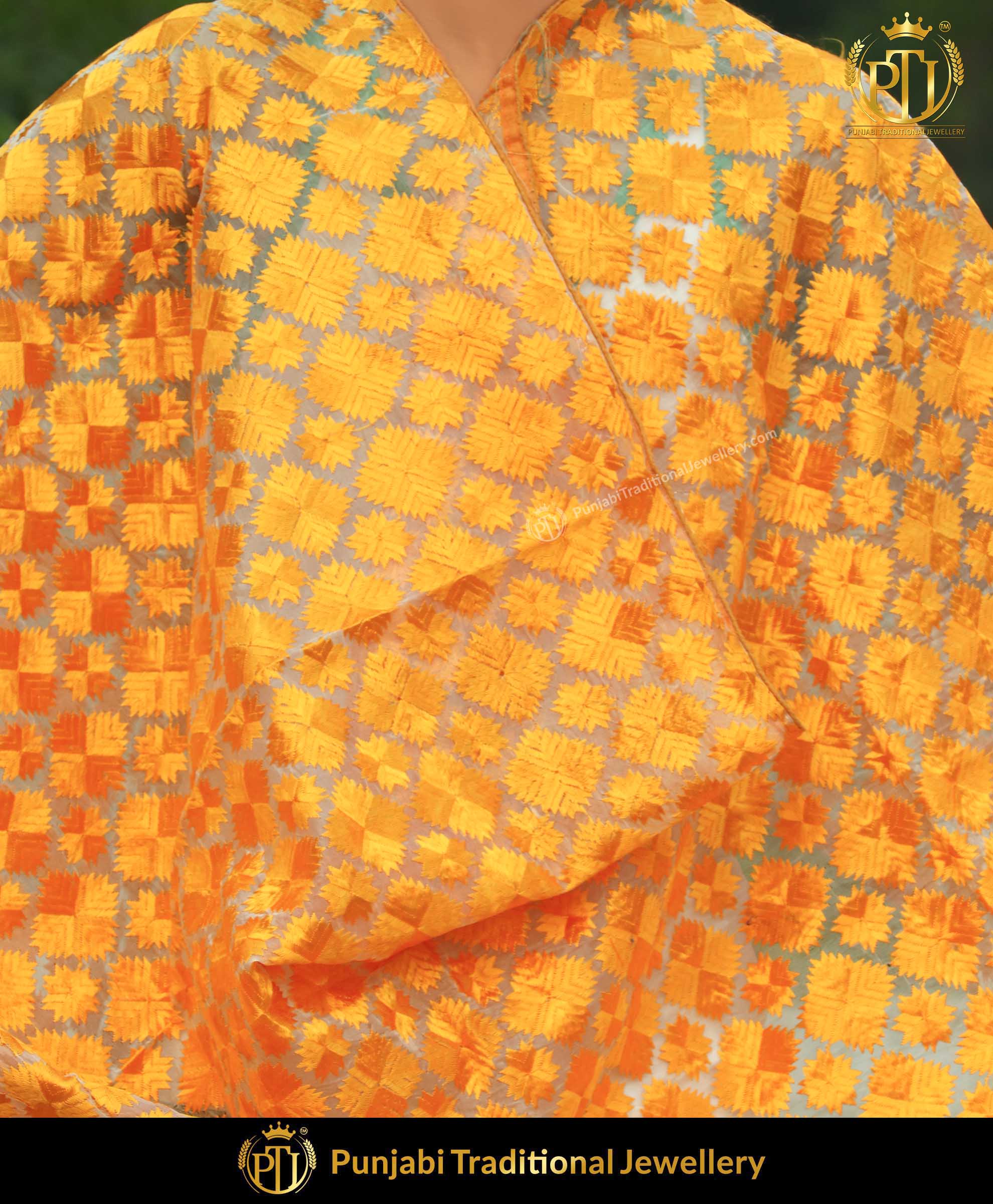Yellow Pure Phulkari Dupatta | Punjabi Traditional Jewellery Exclusive