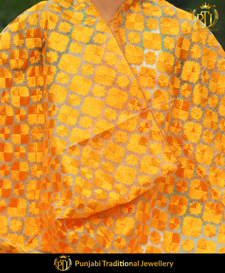 Yellow Pure Phulkari Dupatta | Punjabi Traditional Jewellery Exclusive