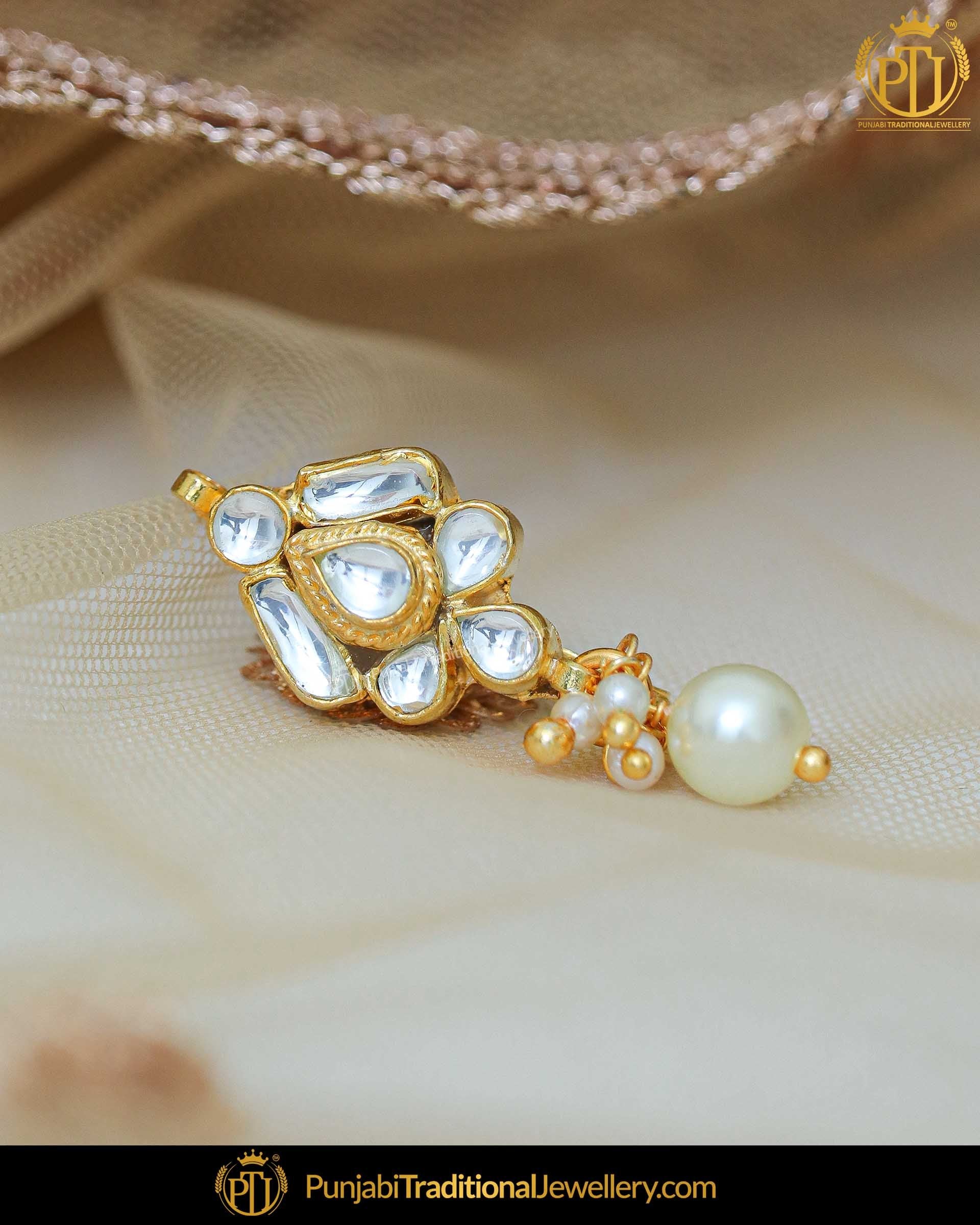 Gold Finished Kundan Pearl Without hole Nose Pin | Punjabi Traditional Jewellery Exclusive