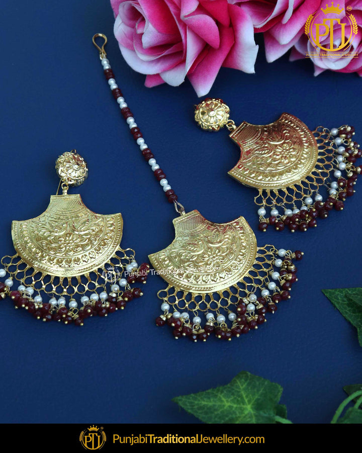 Red Patra Earring Tikka Set | Punjabi Traditional Jewellery Exclusive
