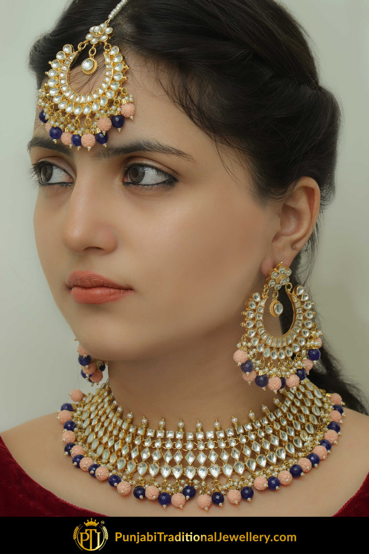 Fikriya Gold Finished Blue Pink Kundan Choker Set | Punjabi Traditional Jewellery Exclusive