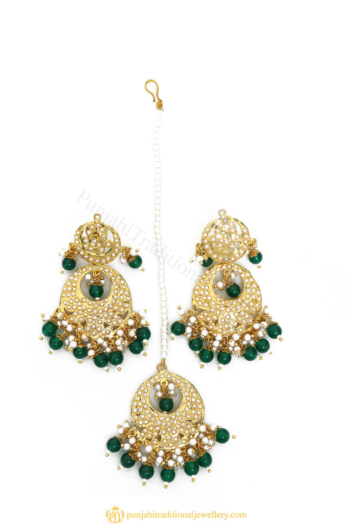 Gold Finished Earrings & Tikka Set by PTJ