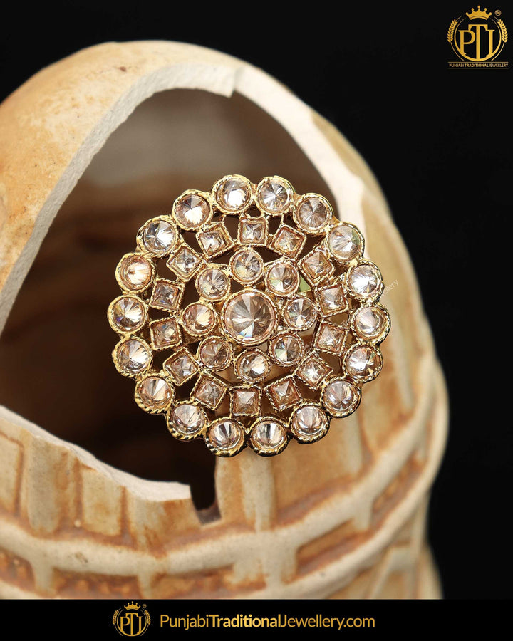 Gold Finished Champagne Stone Ring | Punjabi Traditional Jewellery Exclusive