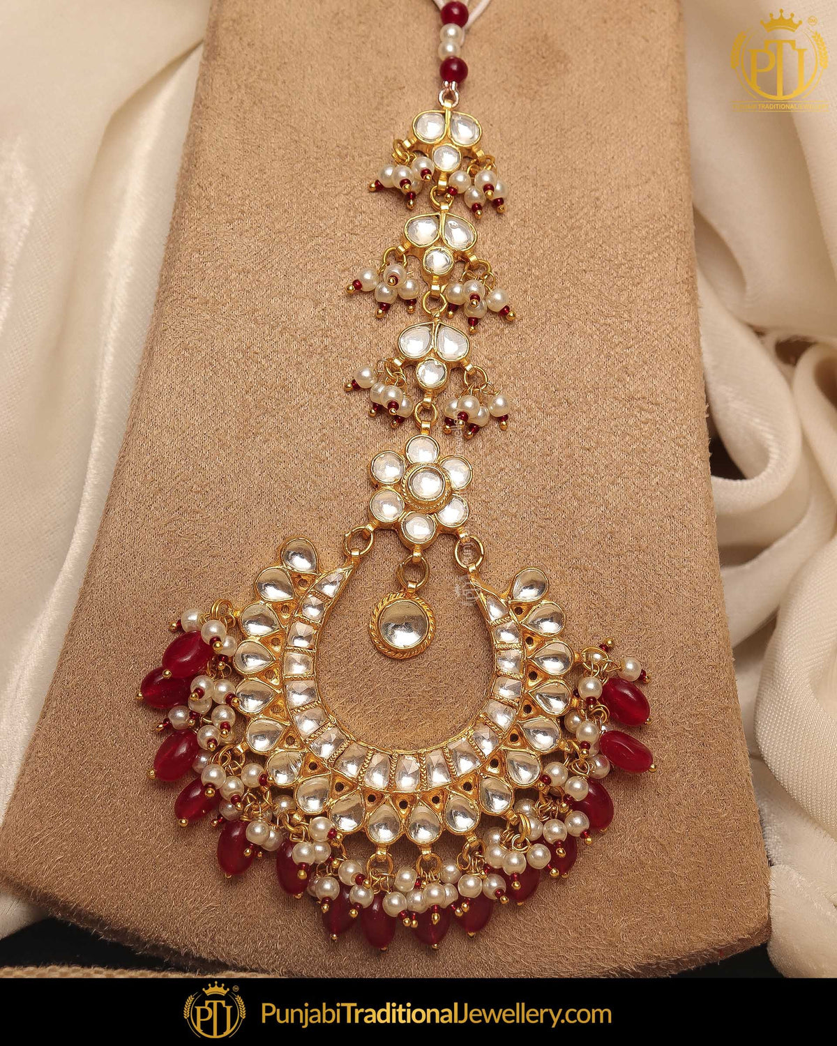 Gold Finished Rubby Kundan Pearl Tikka | Punjabi Traditional Jewellery Exclusive