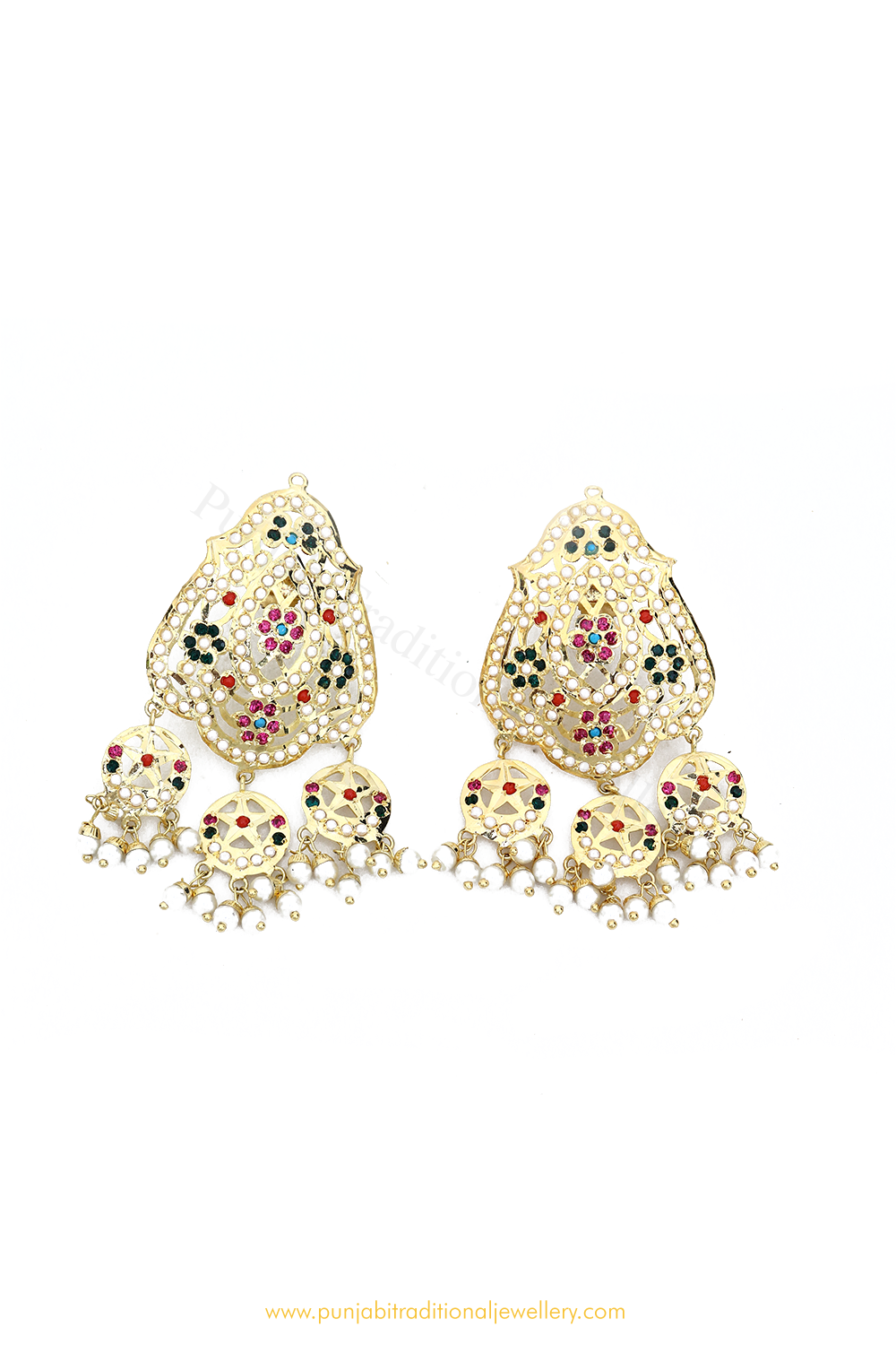 Gold Finished Jadau Navratan Studs By PTJ