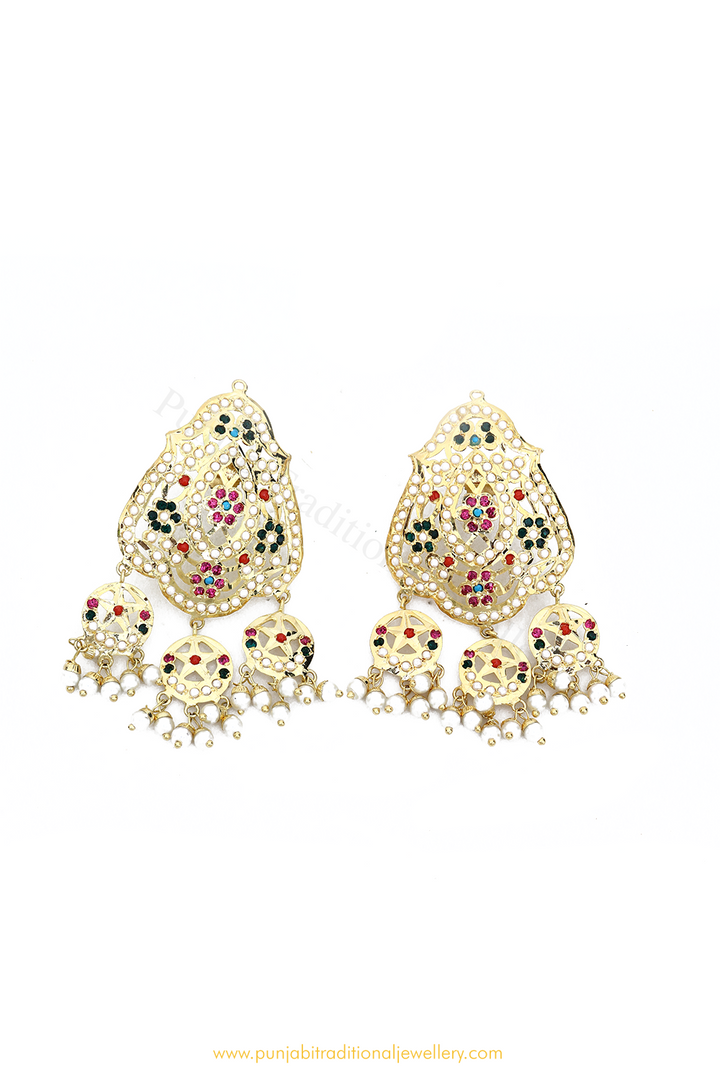 Gold Finished Jadau Navratan Studs By PTJ