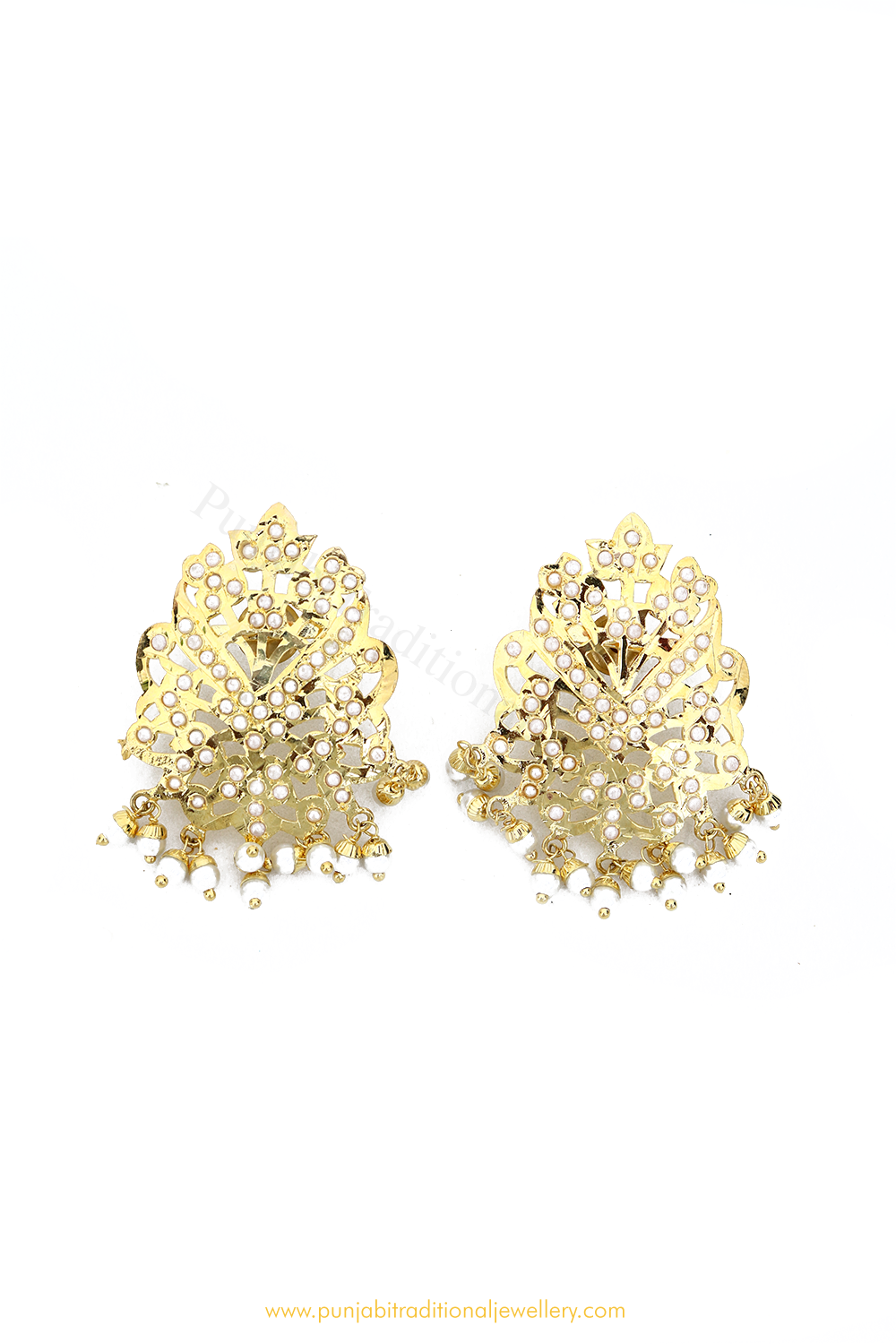 Gold Finished Jadau Pearl Studs By PTJ