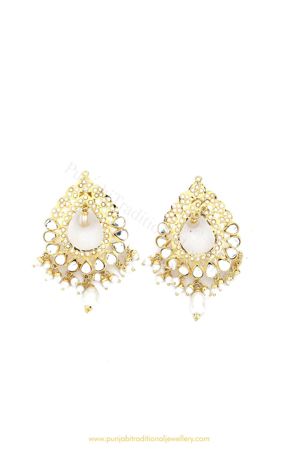 Gold Finished Jadau Pearl Studs By PTJ