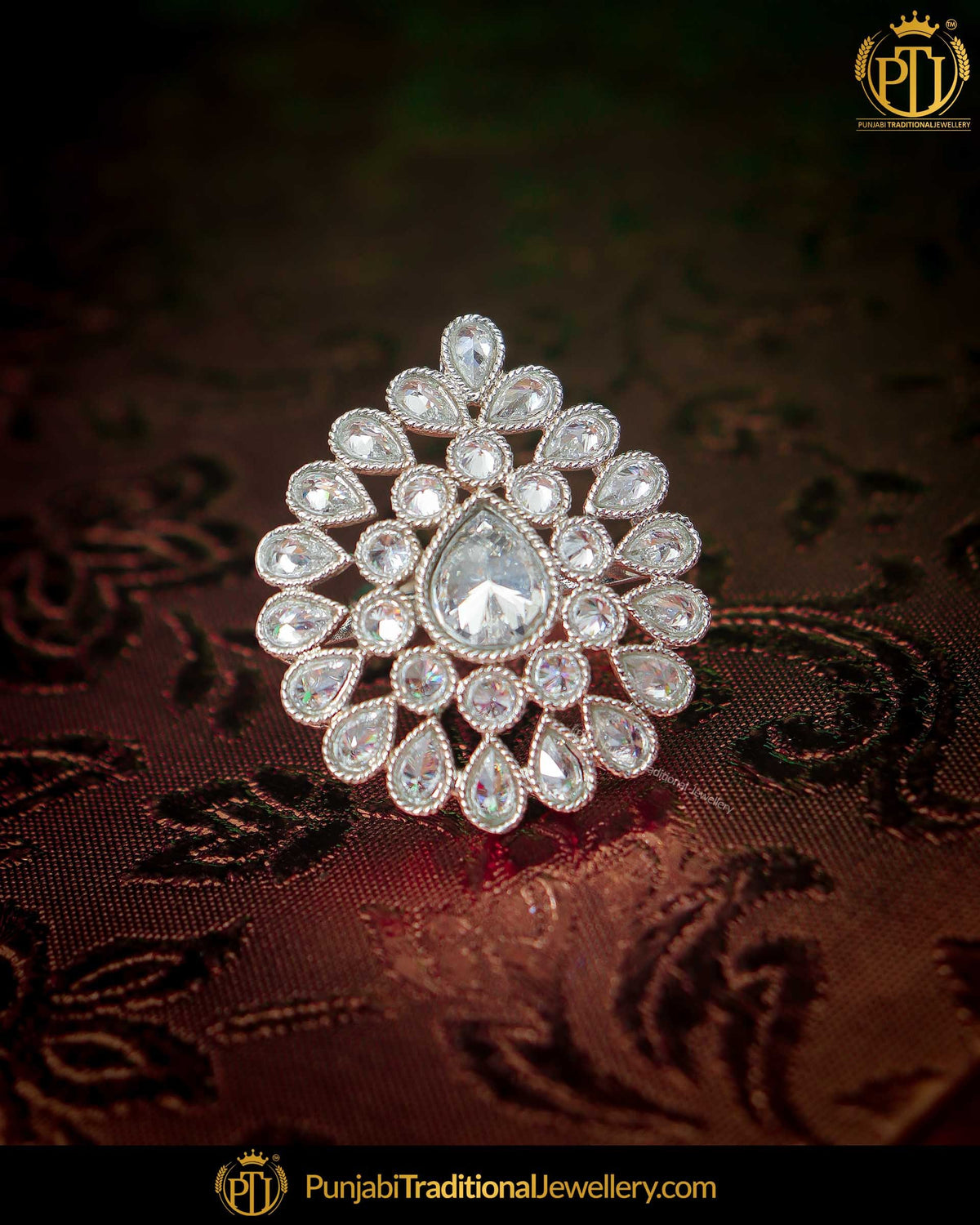 Silver Finished Polki Stone Ring | Punjabi Traditional Jewellery Exclusive