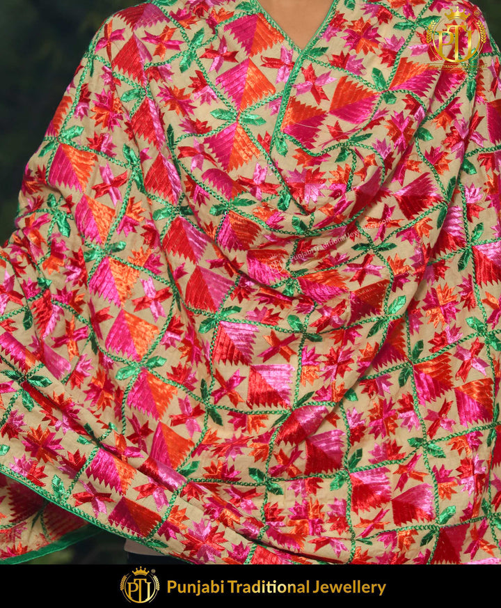 Red & Pink Pure Phulkari Dupatta | Punjabi Traditional Jewellery Exclusive