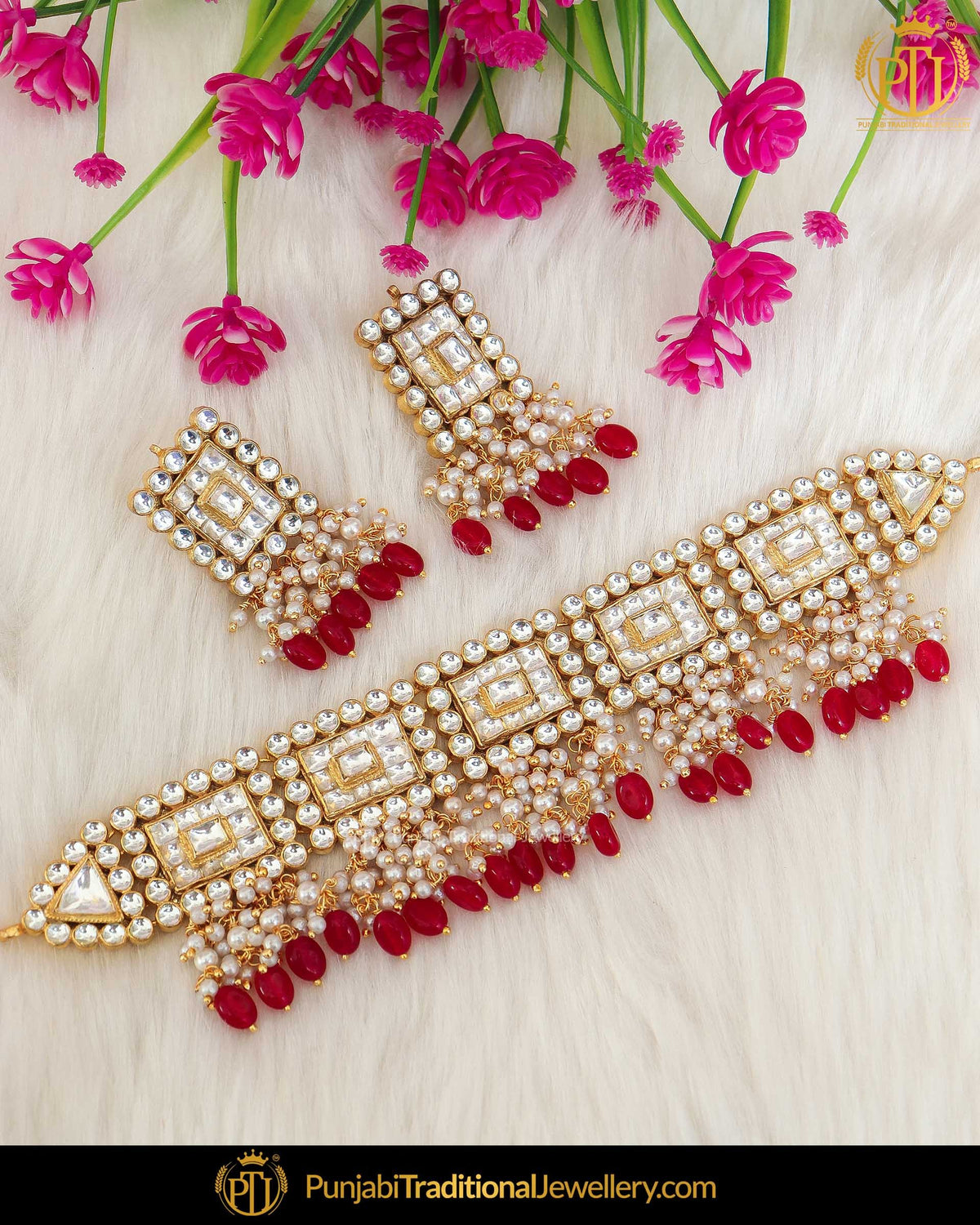 Rubby Kundan Pearl Necklace Set | Punjabi Traditional Jewellery Exclusive