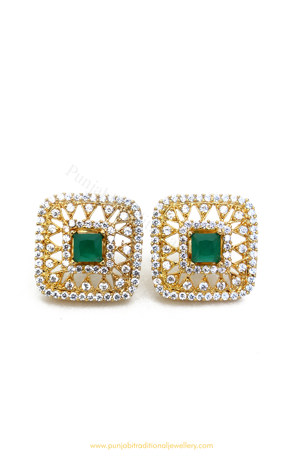 Gold Finished Emerald AD Studs By PTJ