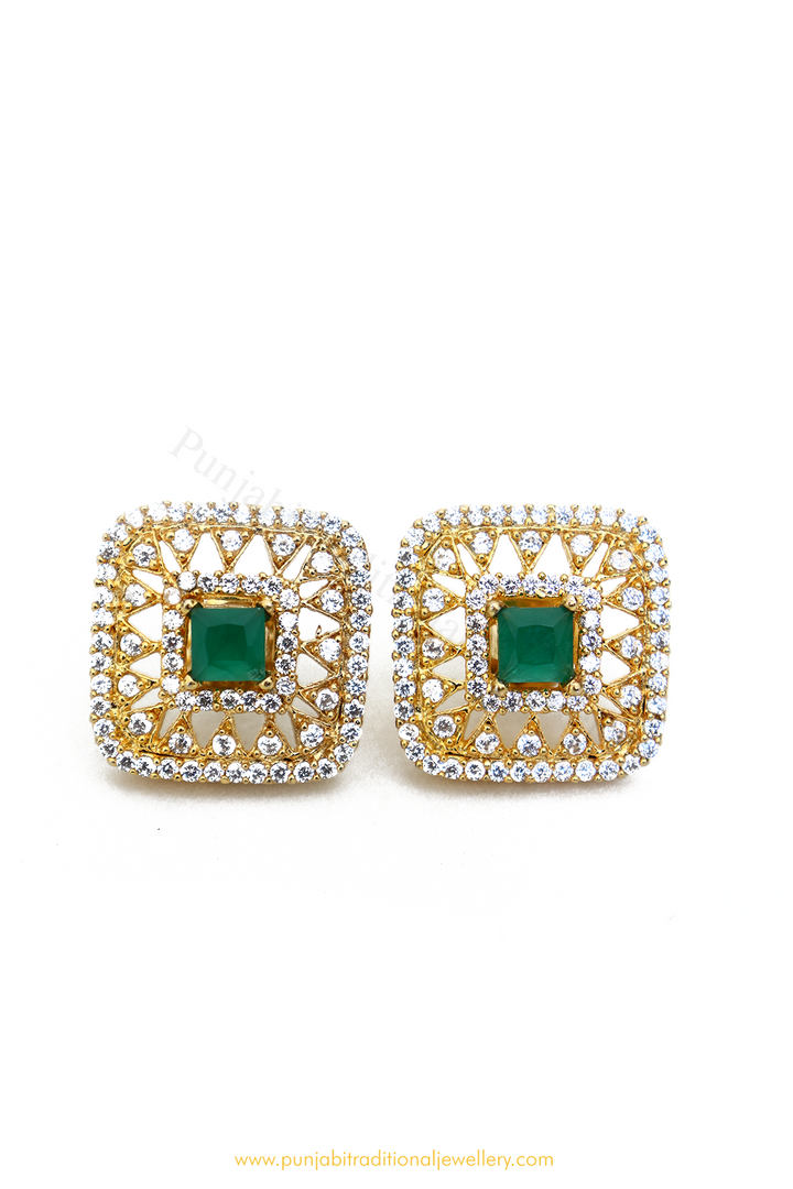 Gold Finished Emerald AD Studs By PTJ
