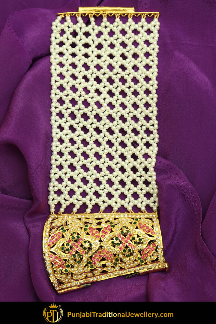 Gold Finished Emerald Rubby Jadau Bracelet | Punjabi Traditional Jewellery Exclusive