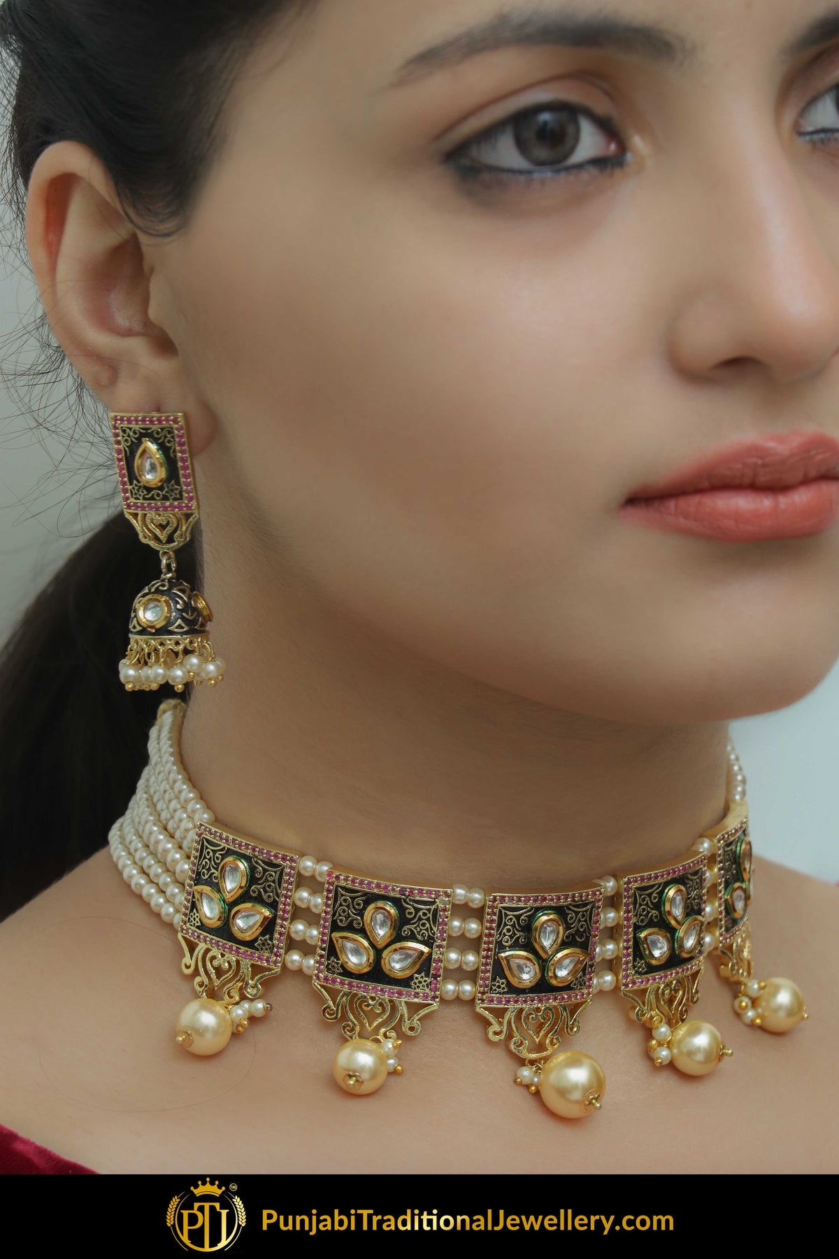 Fiza Gold Finished Pearl Kundan Choker Set | Punjabi Traditional Jewellery Exclusive