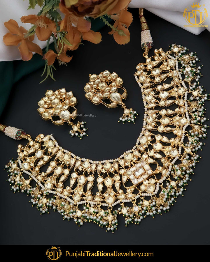 Gold Finished Kundan Pearl Bridal Necklace Set | Punjabi Traditional Jewellery Exclusive