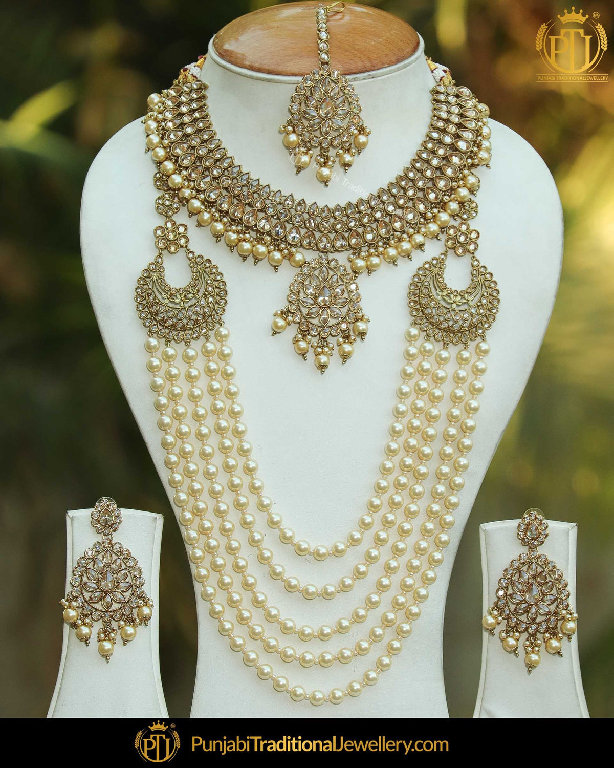 Gold Finished Pearl Champange Stone Bridal Choker Necklace Set | Punjabi Traditional Jewellery Exclusive