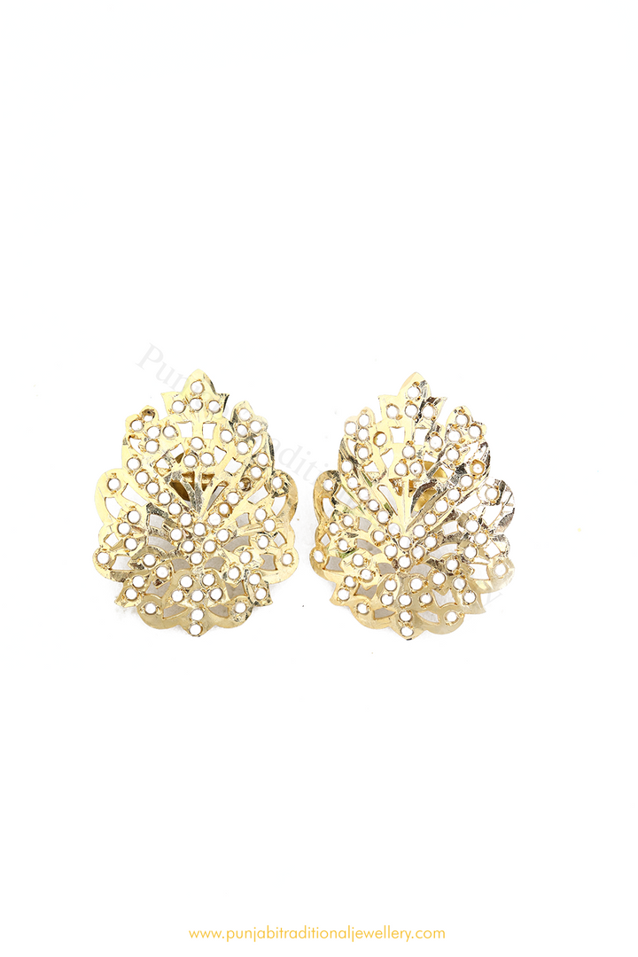 Gold Finished Jadau Pearl Studs By PTJ