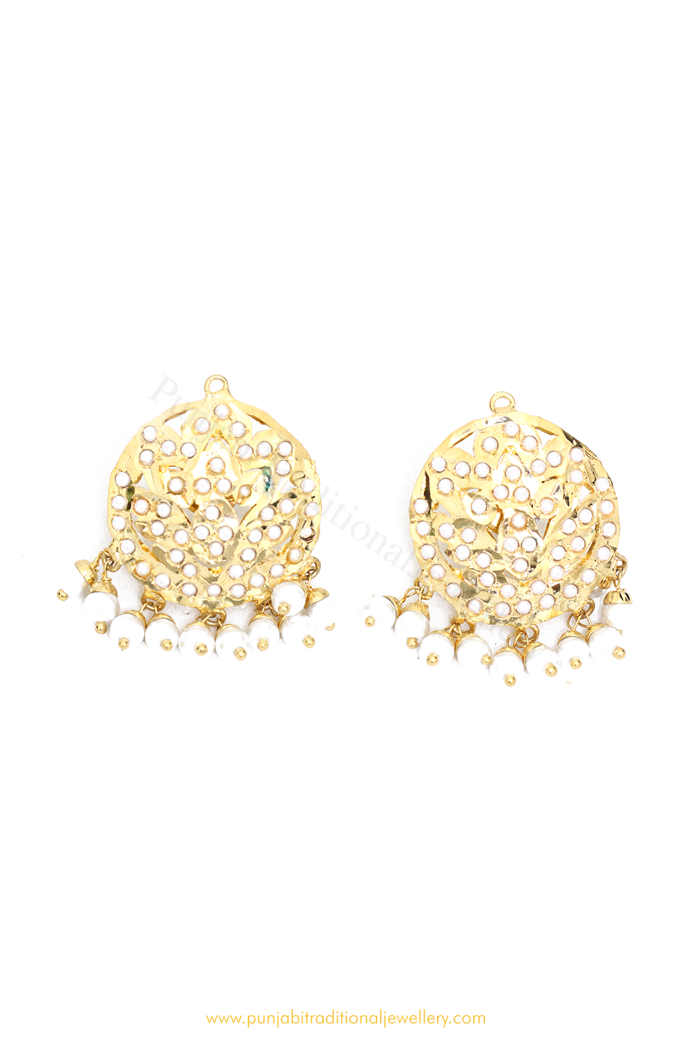 Gold Finished Jadau Pearl Studs By PTJ