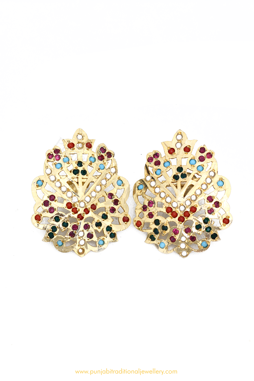 Gold Finished Jadau Emerald Studs By PTJ