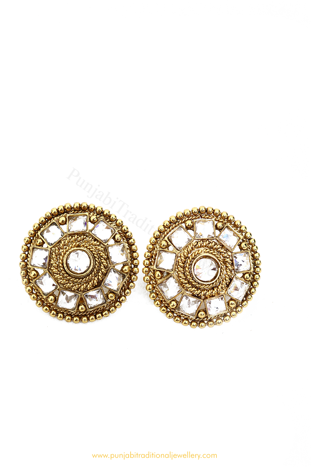 Antique Gold Finished Kundan Studs By PTJ