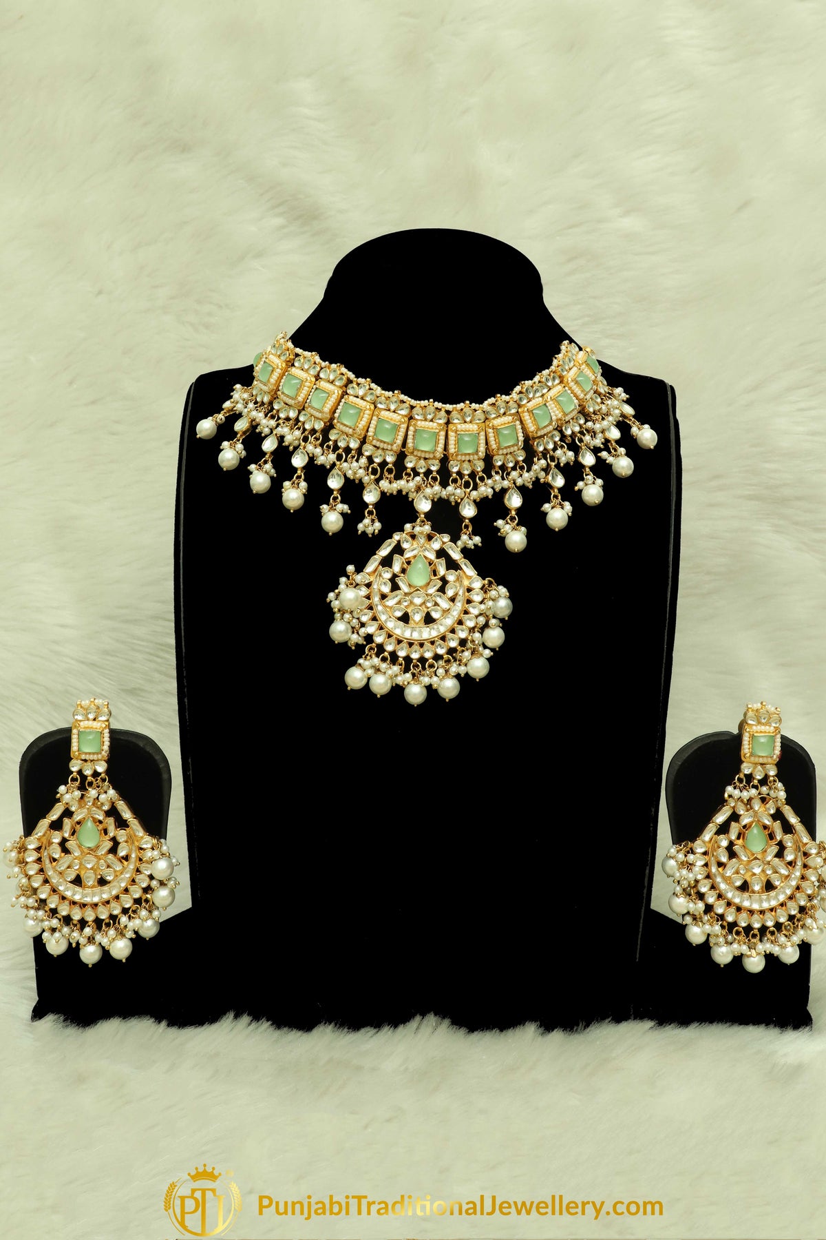 Falaknaz New Jade Kundan Pearl Choker Set | Punjabi Traditional Jewellery Exclusive
