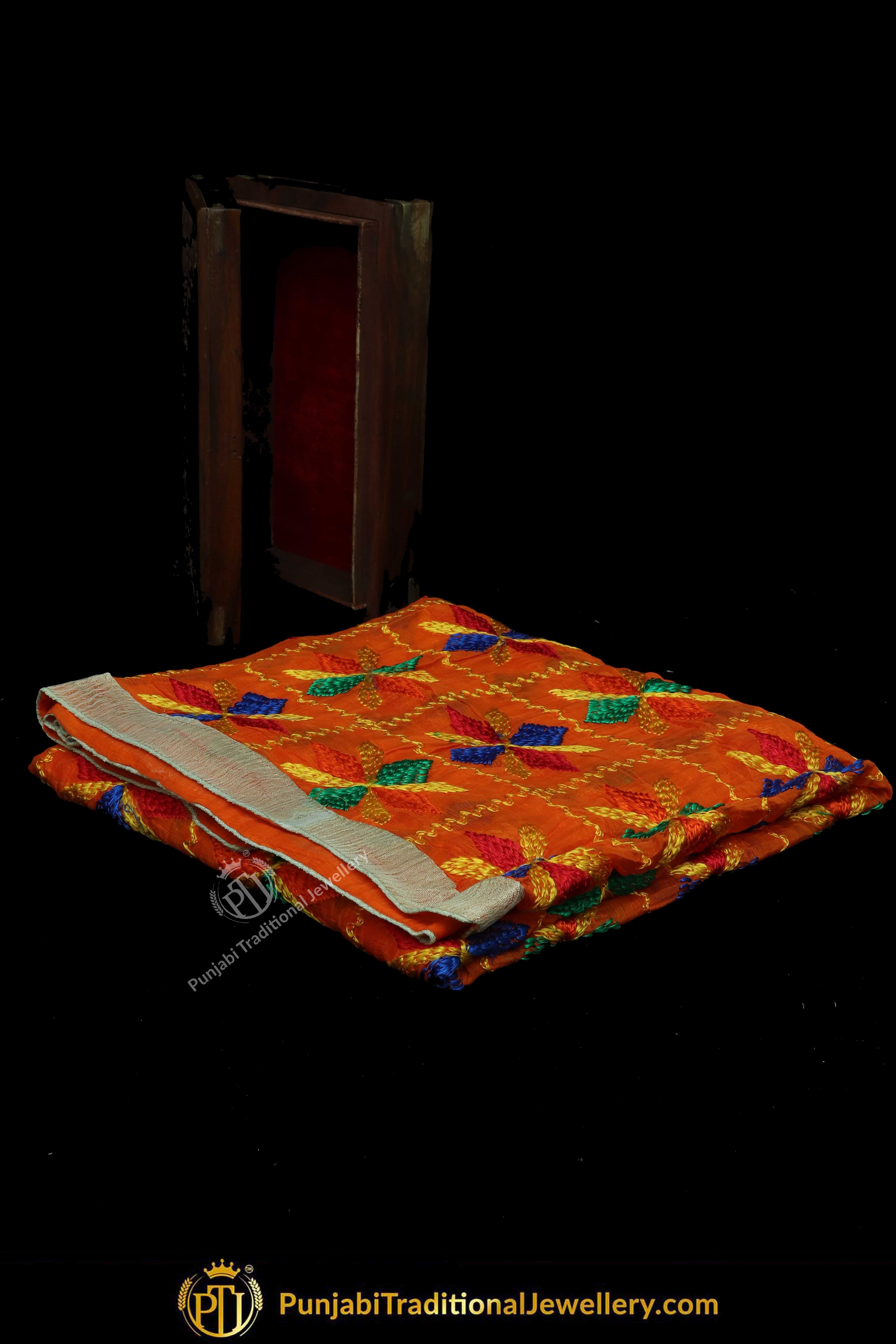 Multi Color Pure Phulkari Dupatta By Punjabi Traditional Jewellery