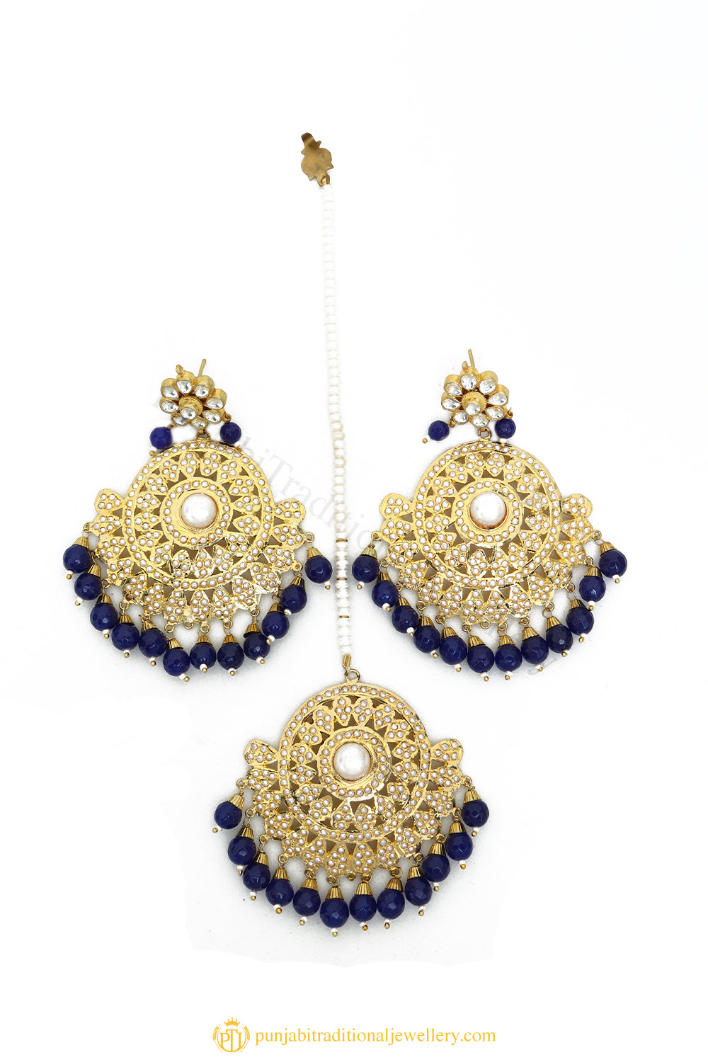 Gold Finished Earrings & Tikka Set by PTJ