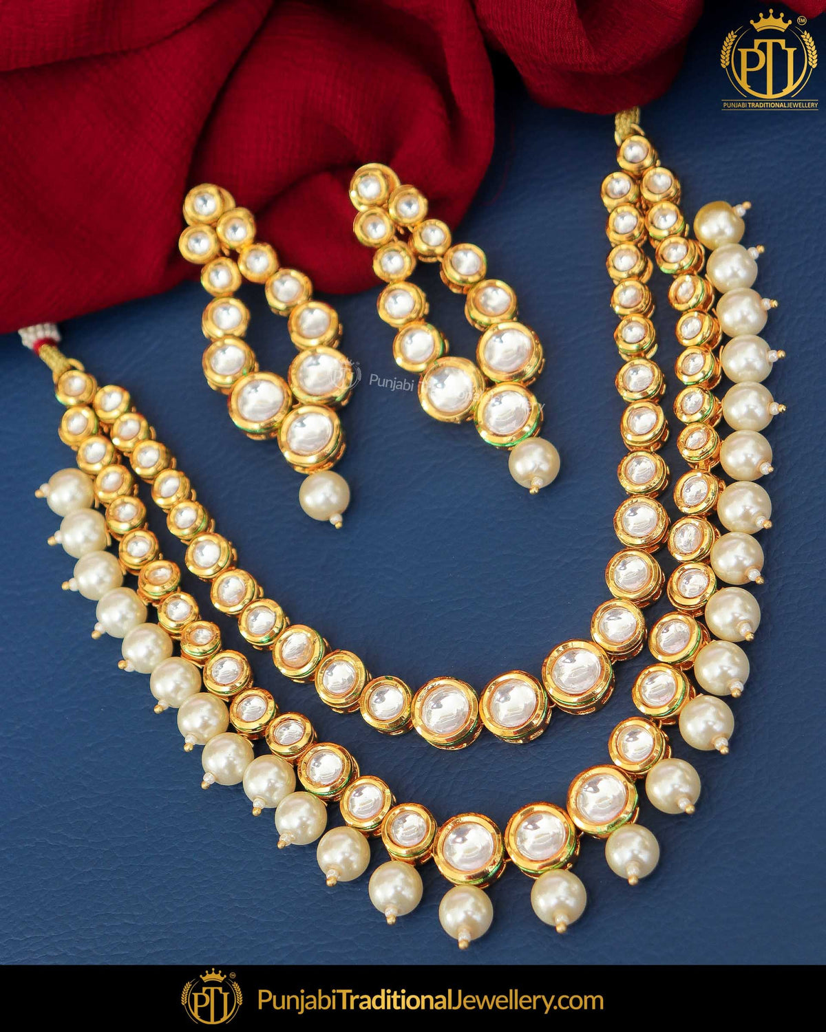 Gold Finished Kundan Pearl Necklace Set | Punjabi Traditional Jewellery Exclusive