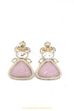 Gold Finished Pink Fusion Kundan Earrings by PTJ