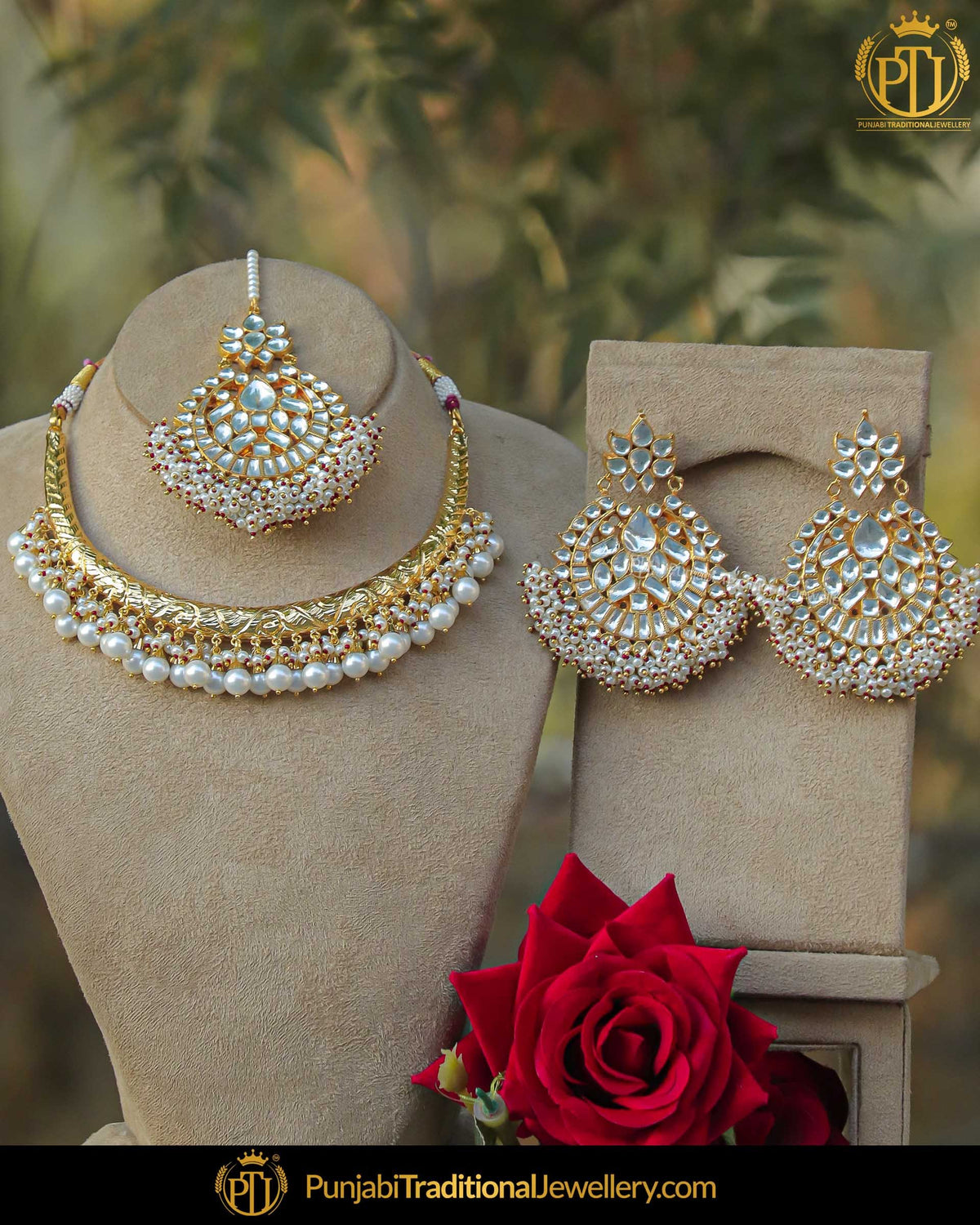 Gold Finished Kundan Pearl Hasli Necklace Set | Punjabi Traditional Jewellery Exclusive