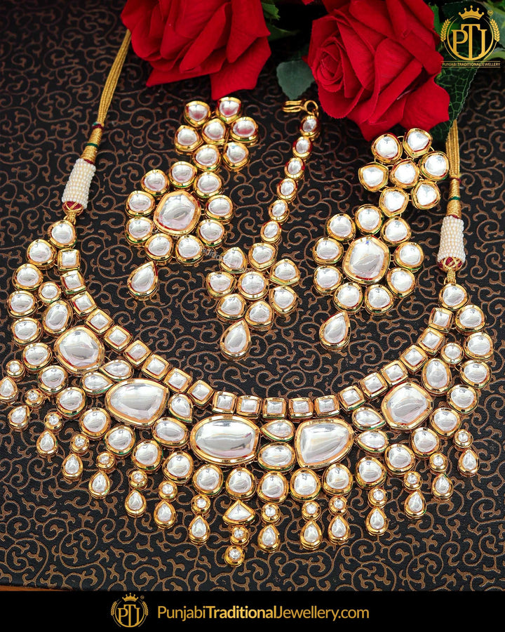Gold Finished Kundan Necklace Set | Punjabi Traditional Jewellery Exclusive