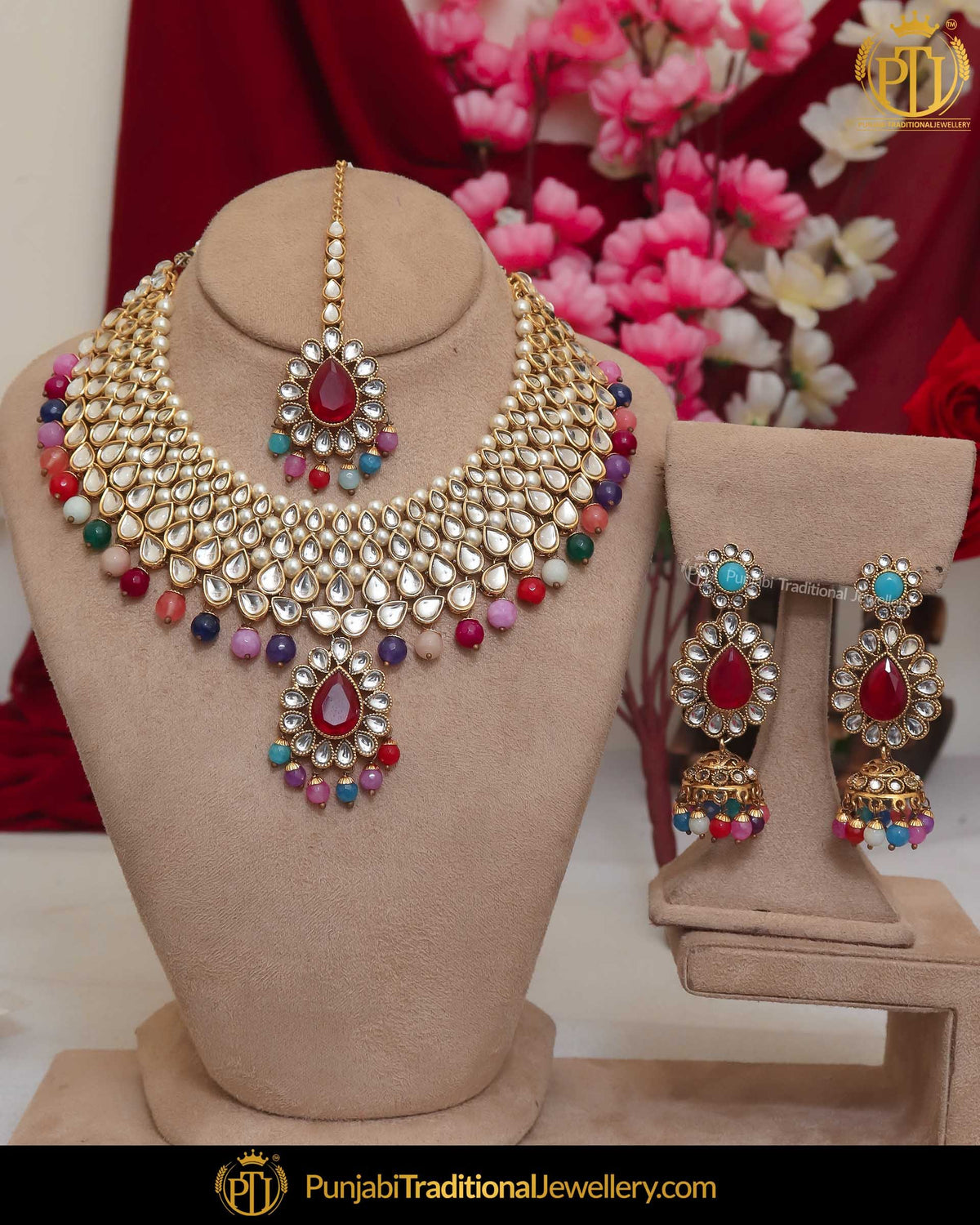 Gold Finished Kundan Pearl Multi Necklace Set | Punjabi Traditional Jewellery Exclusive