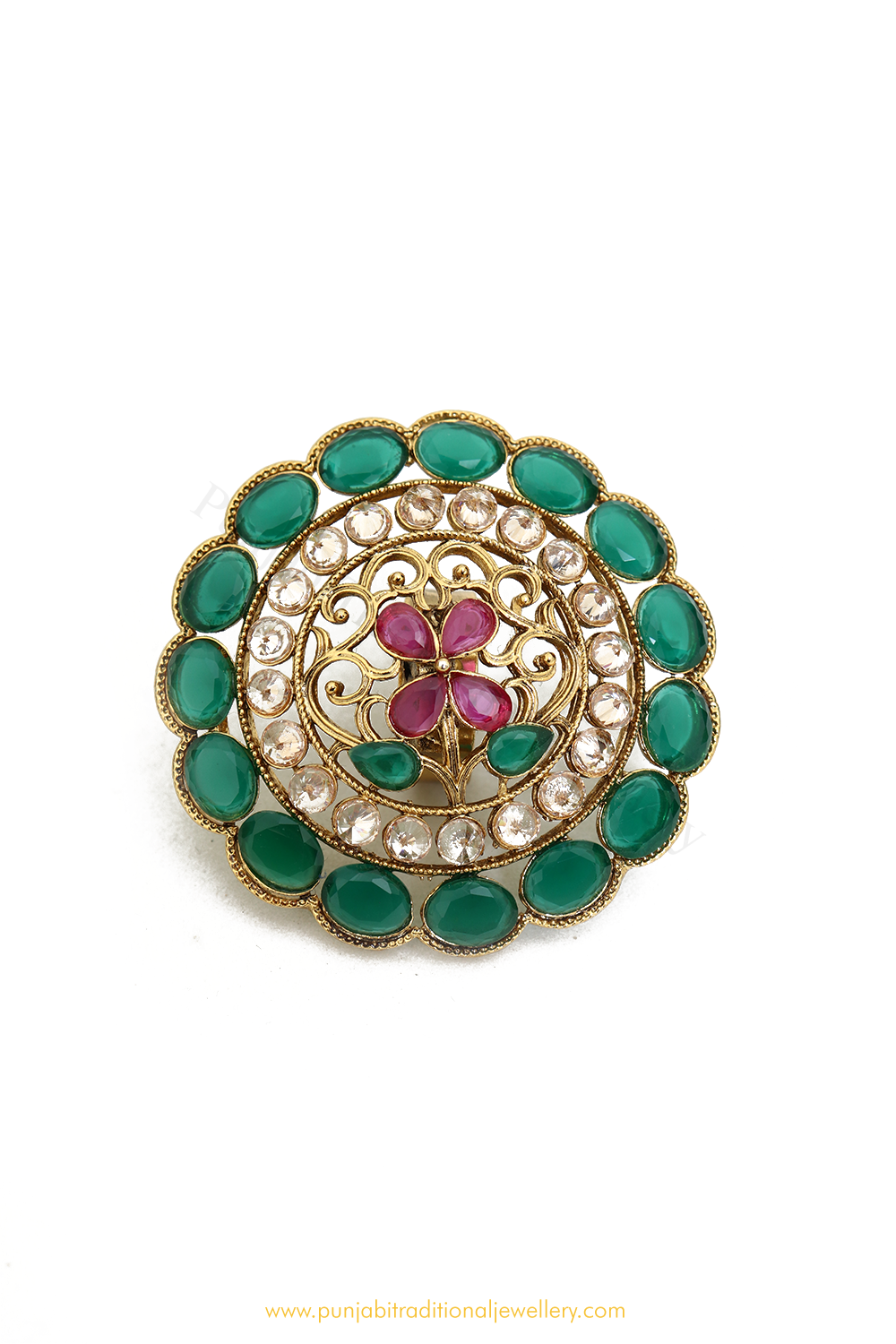Gold Finished Navratan Kundan Ring By PTJ